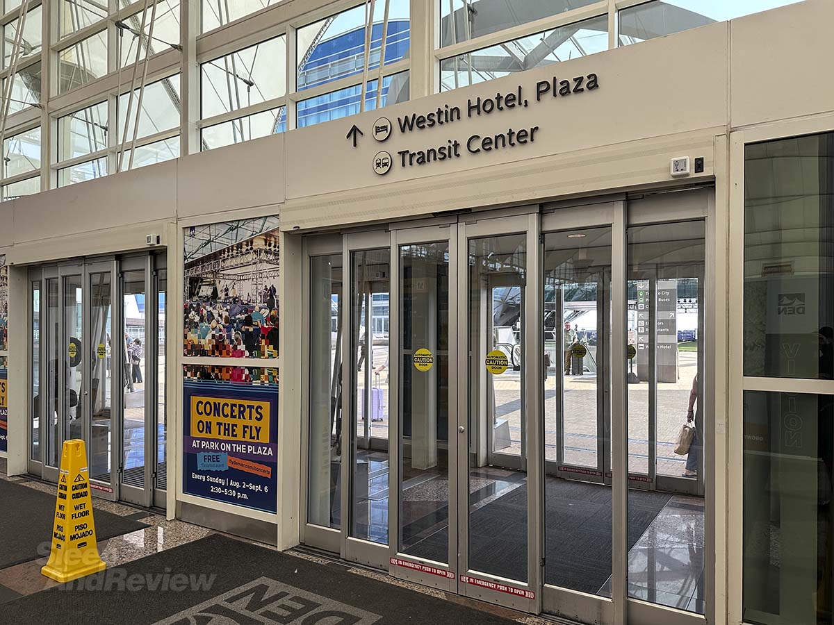Signs leading to the Westin hotel from inside the Denver airport