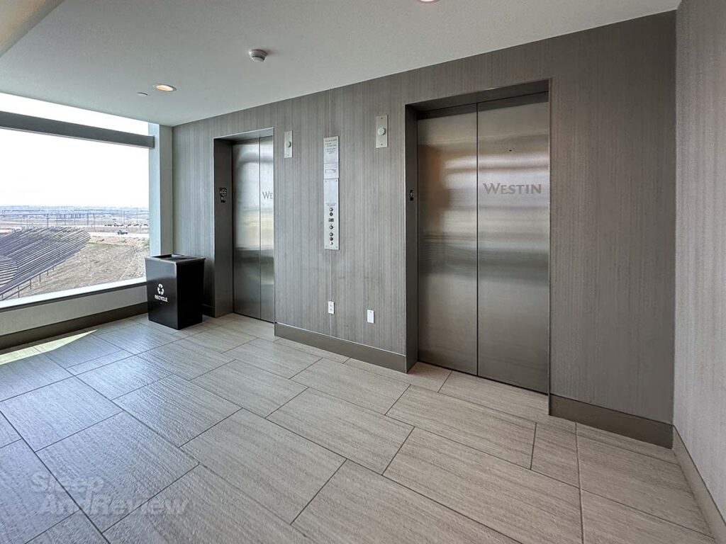 Guest room elevator bank at the Westin Hotel Denver Airport