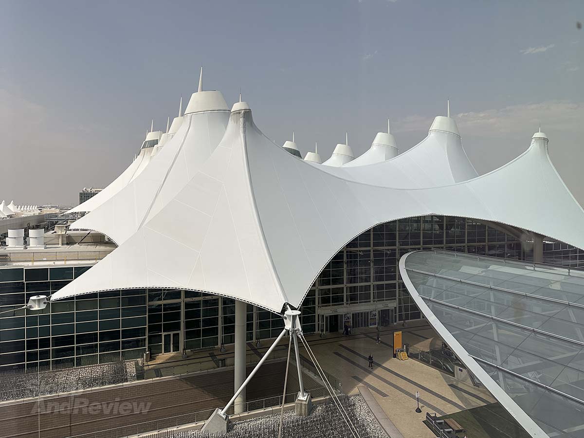 View of the denver airport terminal canvas tarps from my room at the Westin hotel