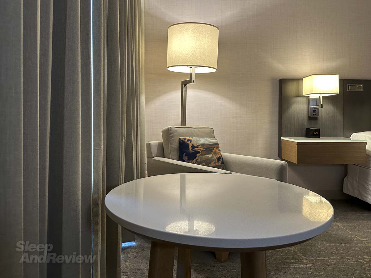 Movable side table in my room at the Westin Denver airport