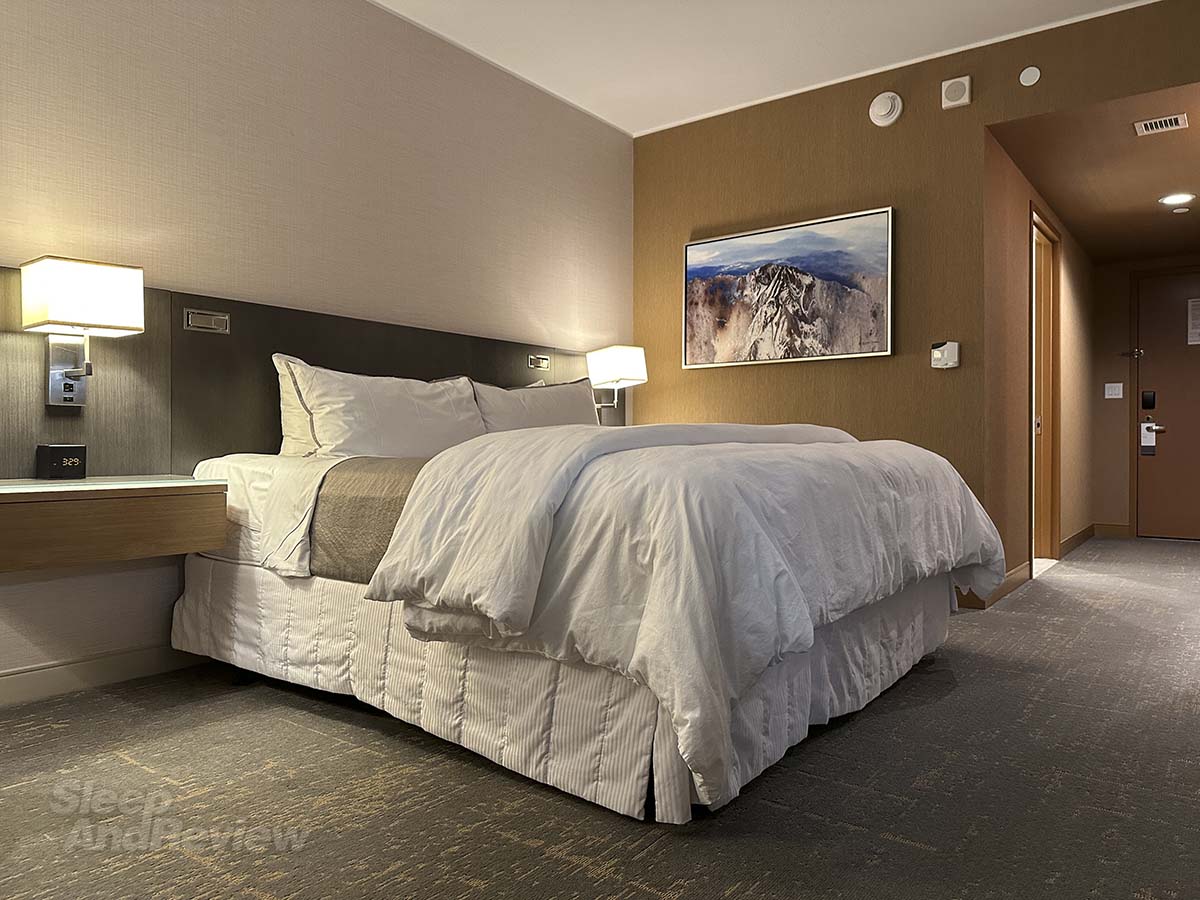Large king bed with thick duvet in my room at the Westin Denver airport