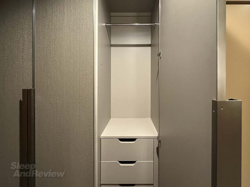 Closet with drawers in my room at the Westin Denver airport