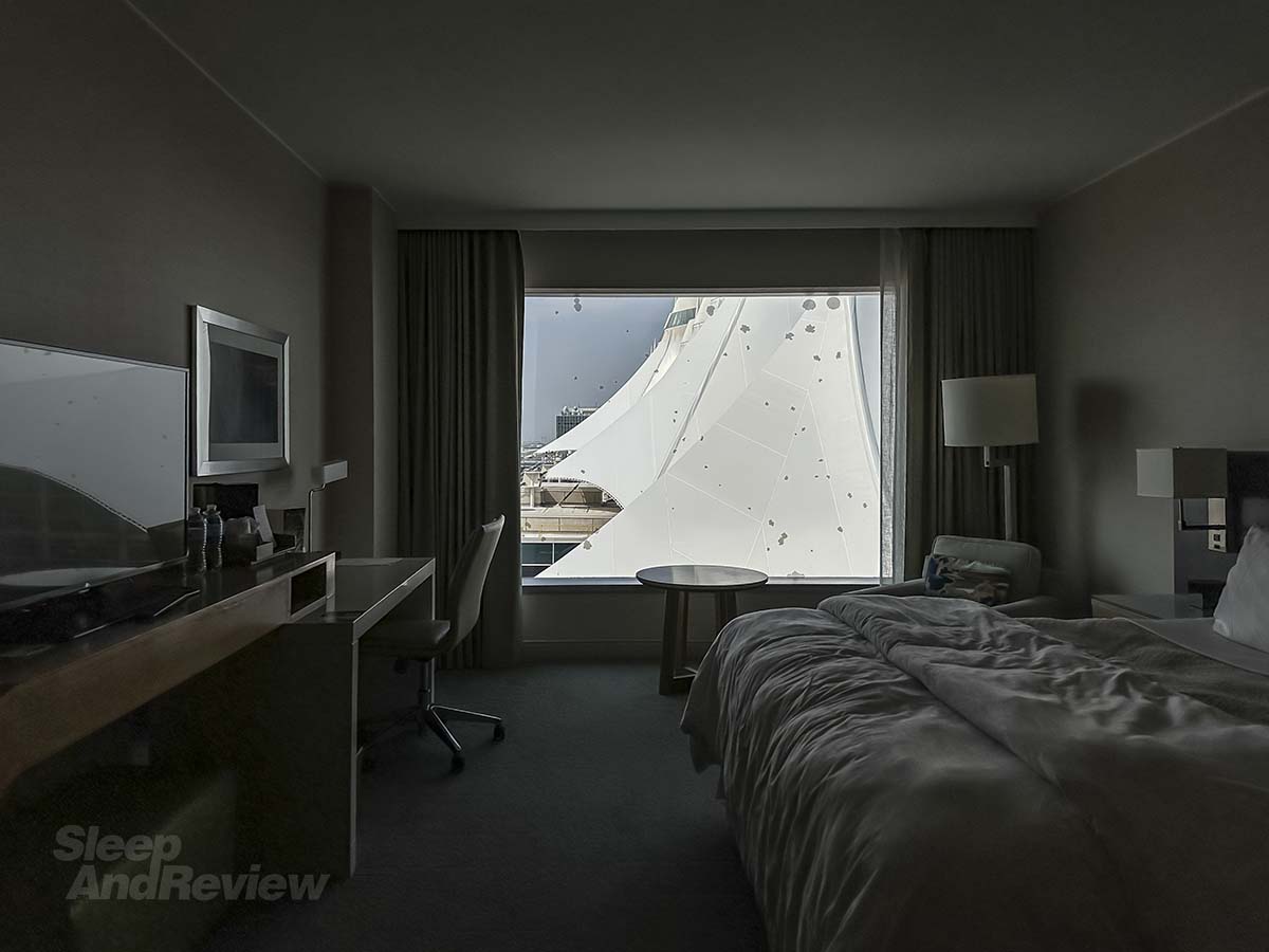 Large window in my room with a view of the airport terminal Westin hotel Denver airport