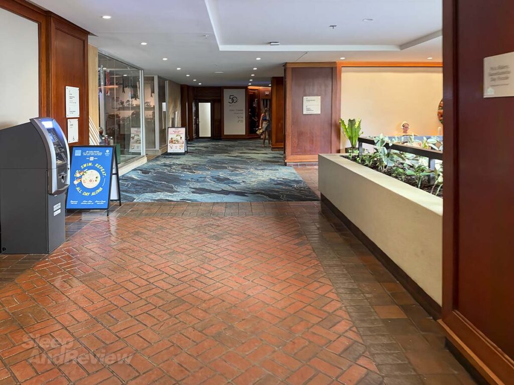 Walking to the elevators through the lobby at theHyatt Regency Waikiki Resort and Spa