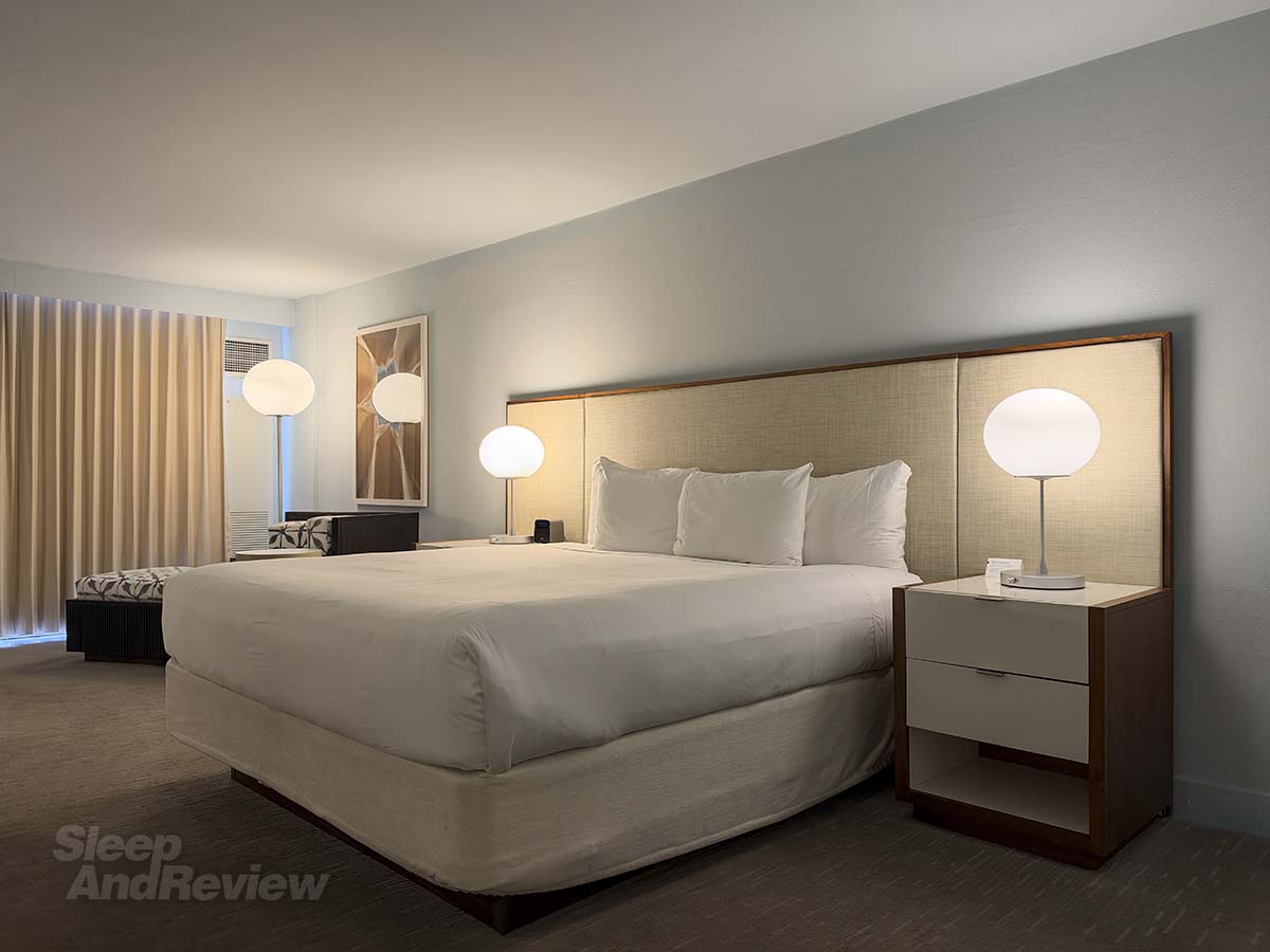 King size bed in my room at the Hyatt Regency Waikiki Resort and Spa