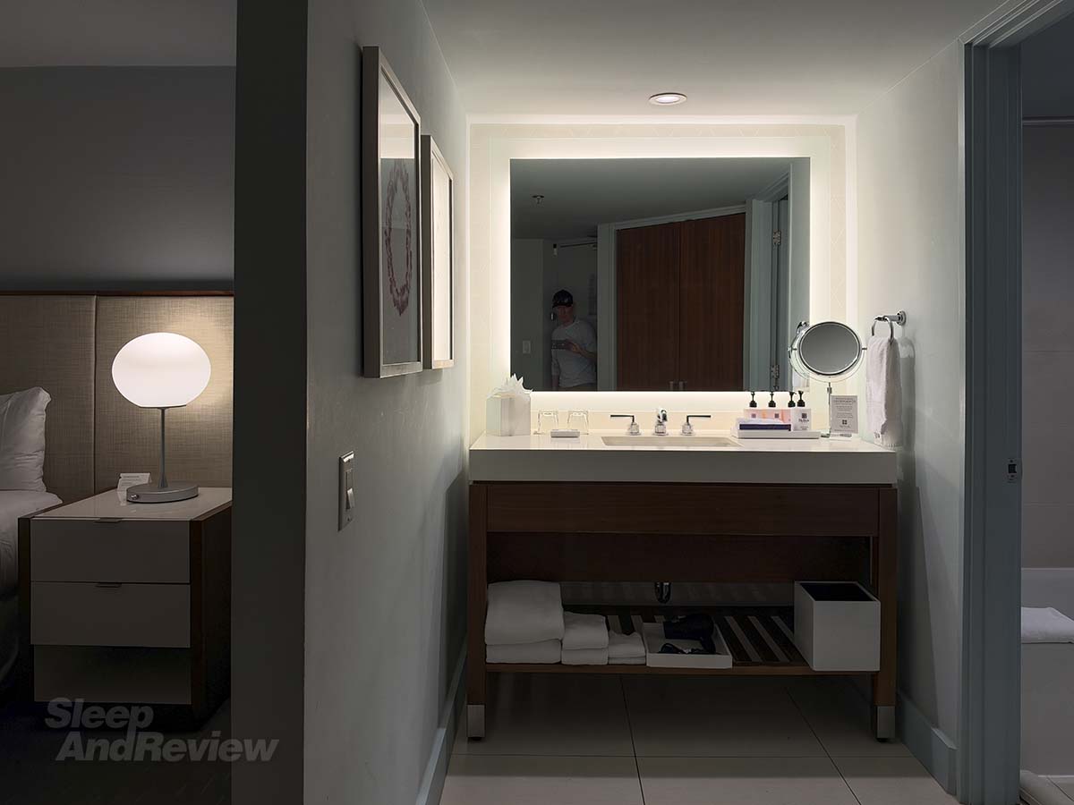 The bathroom vanity and sink in my room at the Hyatt Regency Waikiki Resort and Spa