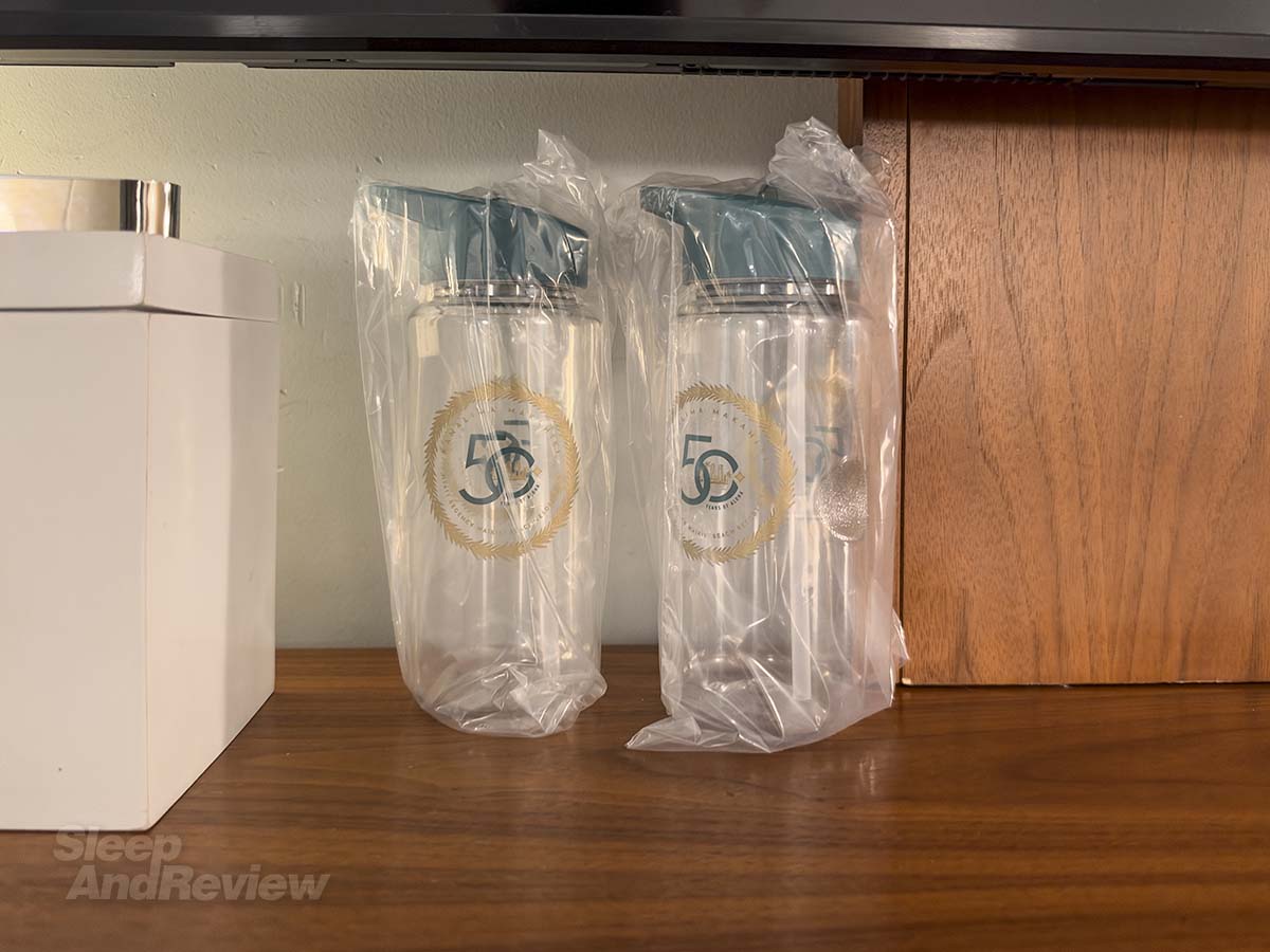 Complementary bottled water in my room at the Hyatt Regency Waikiki Resort and Spa