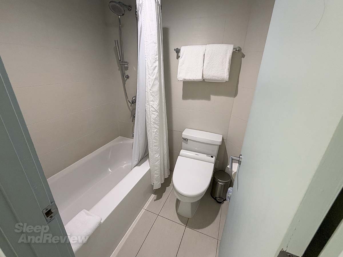 Toilet and shower (with tub) in my room at the Hyatt Regency Waikiki Resort and Spa