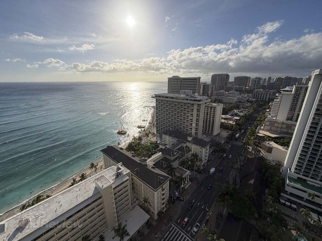 View of Waikiki Beach and the ocean from my 30th floor room at the Hyatt Regency Waikiki Resort and Spa