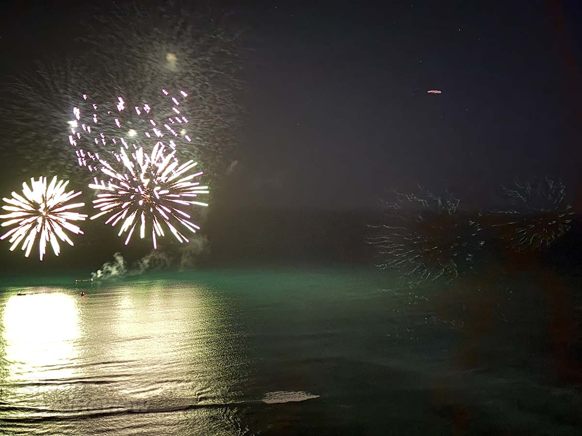 Watching the fireworks over Waikiki Beach from my 30th floor room at the  Hyatt Regency Waikiki Resort and Spa